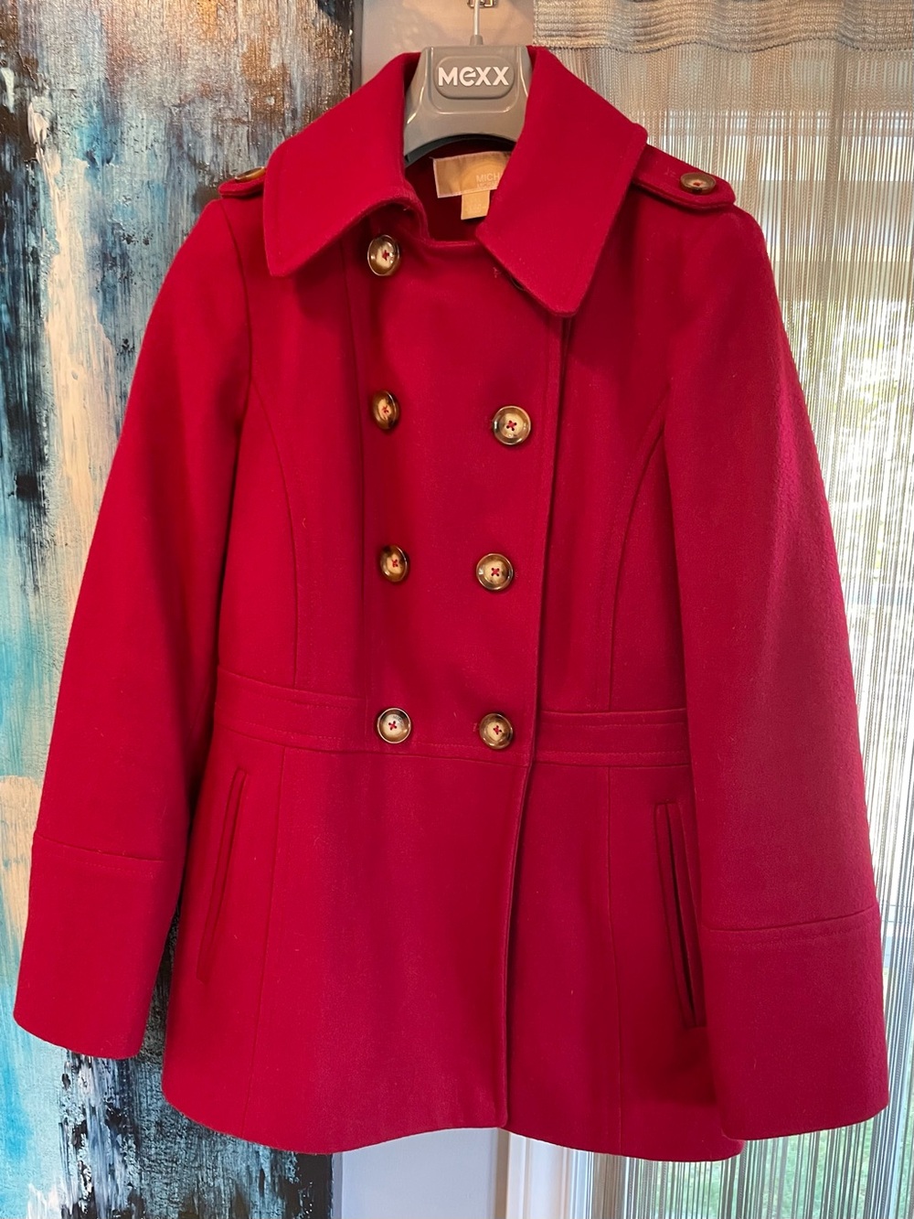 Michael Kors Cranberry Red Wool Pea Coat Size Small